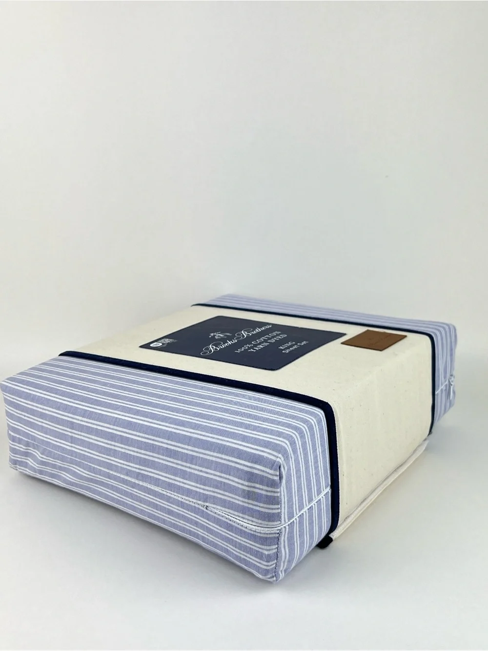 Brooks Brothers King Sheet Set Blue White Striped Cotton Yarn Dyed 4 Pc Set NEW